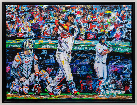 Jose Ramirez Autographed Cleveland Indians / Guardians 18x24 Framed Canvas L.E. #'d of 50